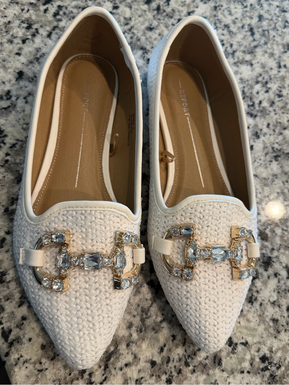 Report White Pointed-Toe Crystal-Embellished Flats - Picture 2 of 6
